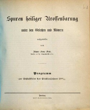 Spuren heiliger Uroffenbarung unter den Griechen und Römern