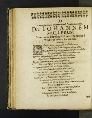 Ad Virum plurimúm Reverendum Excellentissimum, Dn: Iohannem Mullerum ... [u. a.]