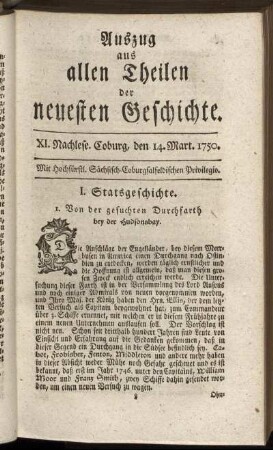 XI. Nachlese. Coburg, den 14. Mart. 1750.