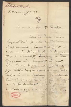 Brief an Ludwig Strecker  und B. Schott's Söhne : 13.09.1899