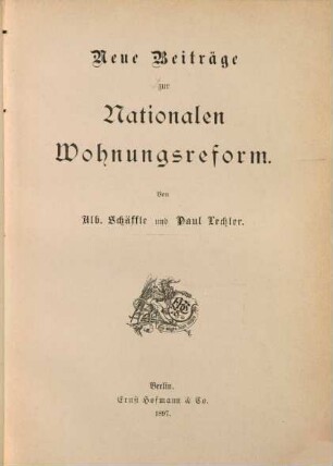 Neue Beiträge zur Nationalen Wohnungsreform