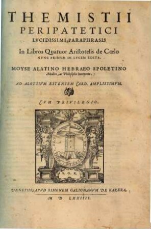 Paraphrasis in libros quatuor Aristotelis de coelo