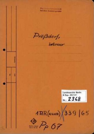 Personenheft Werner Prößdorf (*11.09.1914), SS-Untersturmführer