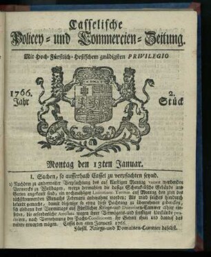 2. Stueck, Montag den 13ten Januar 1766