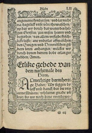 Etlike gebede van dem nachtmale des Heren.