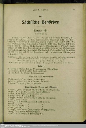 III. Behördenverzeichnis : III. Sächsische Behörden