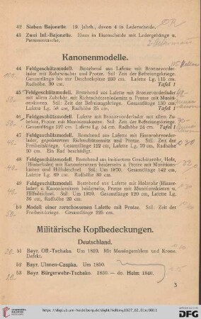 Militärische Kopfbedeckungen (Nr. 51-116)