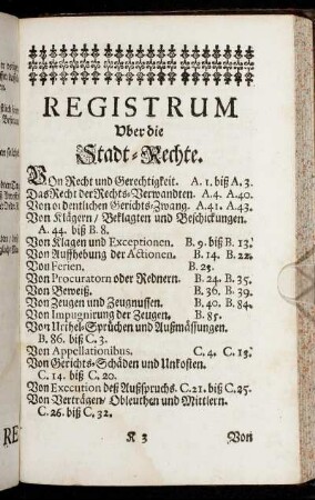 Registrum uber die Stadt-Rechte.