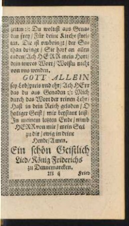 Ein schön Geistlich Lied/ König Friderichs zu Dennemarcken.