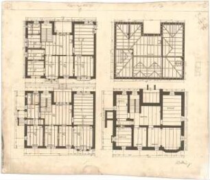 Billing, Hermann; Karlsruhe, Südendstr. 11; Haus Böthlingk - Grundriss EG; Grundriss 1. OG; Grundriss 2. OG; Grundriss DG