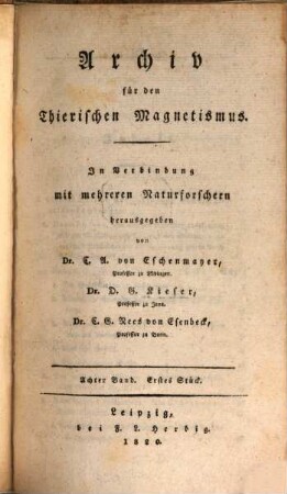 Archiv für den thierischen Magnetismus. 8, 8. 1820
