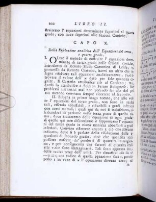 Capo X. Della Risoluzione analitica dell' Equazioni del terzo e quatro grado.