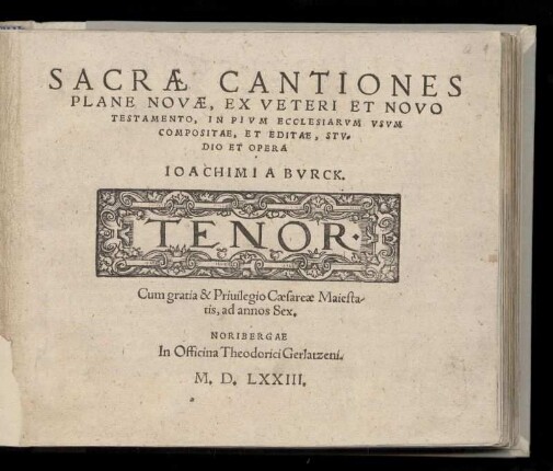 Joachim a Burck: Sacrae cantiones plane novae. Tenor