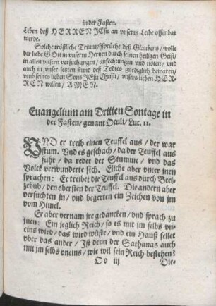 Euangelium am Dritten Sontage in der Fasten/ genant Oculi/ Luc. 11.