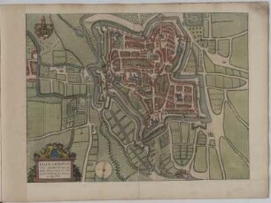 Vogelschauplan von Hildesheim, kolorierter Kupferstich , 1637 : HILDESHEIMIUM VEL HILDESIUM CE=BRIS EPISCOPA TVS MV=NITISSIMUM ET INSIG=ne Oppidum. / W. Hollar fec. -[ 1637] - 1 Vogelschauplan. : mehrfarb ; 48,8 x 37,0 cm. - Mit 1 Wappen und Kompass. Auf der Rückseite: Hildesium vulgo Hildesheim,Episcopatus Hildesiensis, qui Brunswicensi et Luneburgensi Ducatu continetur totus, metropolis est ad Innerstam fluvium = Hildesium gemeinhin genannt Hidesheim, ist des Bistums Hildesheim, das gänzlich vom Braunschweigischen und Lüneburgischen Herzogtum umfasst wird, Hauptstadt am Fluss Innerst. Zur Geschichte http://www.hi-senior.de/assets/files/in-der-haz-gelesen/2013/2013-12-30_stadtkarte.pdf