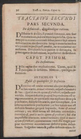 Pars Secunda. De definiendi, dividendíque ratione