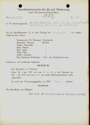 Oehrle, Salome, geb. Gemmi