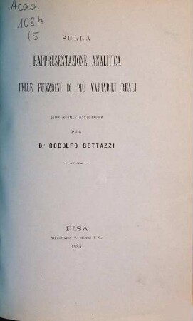 Annali della Scuola Normale Superiore di Pisa, Classe di Scienze Fisiche e Matematiche. 5. 1888. - 1884/88