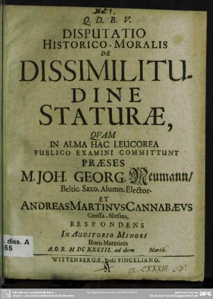 Disputatio historico-moralis de dissimilitudine staturae