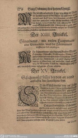 Der XV. Artickel. Schichtmeister sollen bey dem an/ unnd außlassen des schmeltzens seyn.
