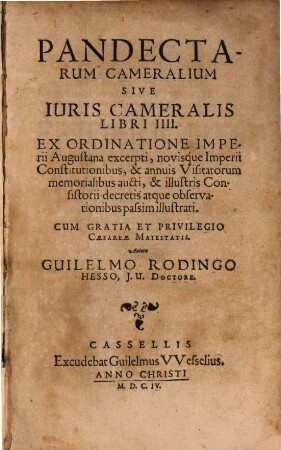 Pandectarum Cameralium sive Iuris cameralis libri quatuor