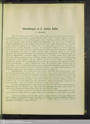 Bemerkungen zu Q. Curtius Rufus von Weinhold