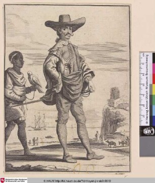 [Ein Mann vor einem Hafen stehend; A Man standing in Font of a Harbour]