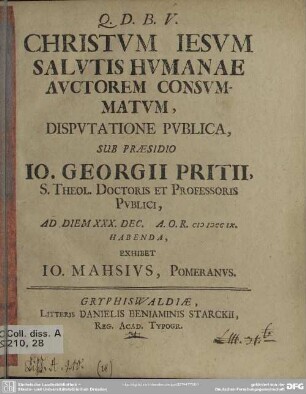 Christum Jesum Salutis Humanae Auctorem Consumatum