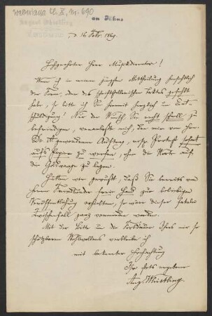 Brief an Friedrich Wilhelm Jähns : 16.02.1869