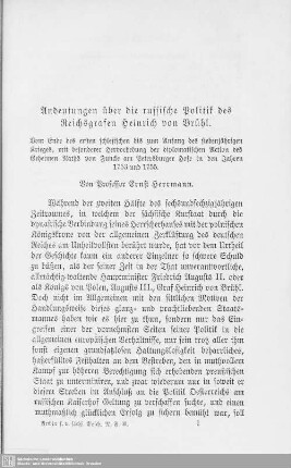Andeutungen über die russische Politik des Reichsgrafen Heinrich von Brühl : Vom Ende des ersten schlesischen bis zum Anfang des siebenjährigen Krieges, mit besonderer Hervorhebung der diplomatischen Action des Geheimen Raths von Funke am Petersburger Hofe in den Jahren 1753 und 1755