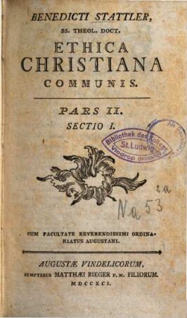 Ethica Christiana Communis. Pars II. Sectio I.