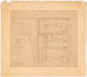 Gut Zirchow Gartenanlagen: Gartenanlage im Grundriss mit Erdgeschossgrundriss des Gutshauses 1:500, Maßstabsleiste, Legende, Nebenskizzen