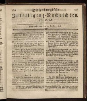 XL. Stück... den I. October 1808 - XLIV. Stück... den 29. October 1808.