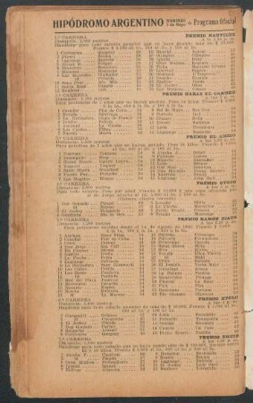 Hipódromo Argentino - Domingo 3 de Mayo [de 1908] - Programa oficial
