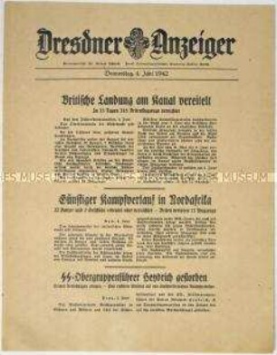 Nachrichtenblatt "Dresdner Anzeiger" mit Meldungen des Oberkommandos der Wehrmacht u.a. zum Kriegsgeschehen in Nordafrika