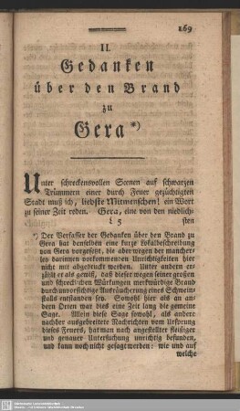 II. Gedanken über den Brand zu Gera