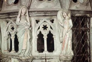 Figurenzyklus im Inneren: Salbenkauf der Drei Marien bei Hippokras und Besuch am Grabe