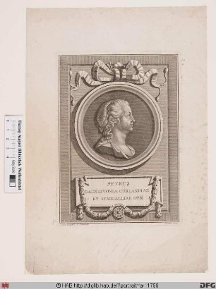 Bildnis Peter Reichsgraf von Biron, 1769-95 Herzog von Kurland u. Semgallen