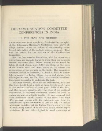 The continuation committee conferences in India. I. The plan and method