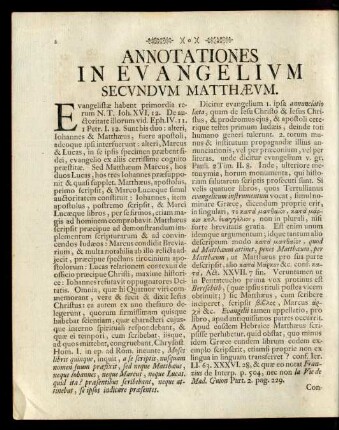 Annotationes In Evangelium Secundum Mathaeum
