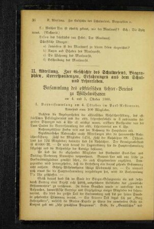 Versammlung des ostfriesischen Lehrer-Vereins zu Wilhelmshaven am 4. und 5. Oktober 1888