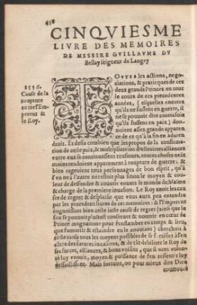 Cinquiesme Livre Des Memoires De Messire Guillaume Du Bellay ...