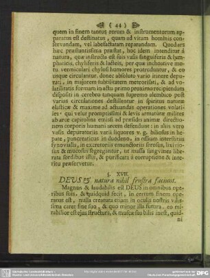 §. XVII. DEUS & natura nihil frustra faciunt