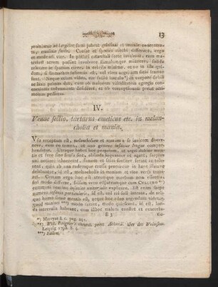 IV. Venae sectio, tartarus emeticus etc. in melancholia et mania.