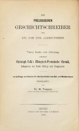 Christoph Falks elbingisch-preußische Chronik : Lobspruch der Stadt Elbing und Fragmente