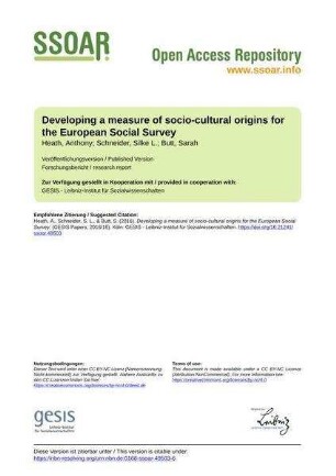 Developing a measure of socio-cultural origins for the European Social Survey