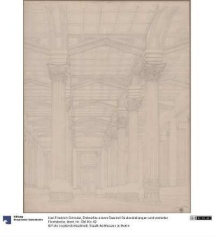 Entwurf zu einem Saal mit Säulenstellungen und verzierter Flachdecke