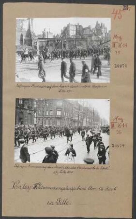 Gefangene Franzosen auf dem Marsch über den Boulevard de la Liberte in Lille