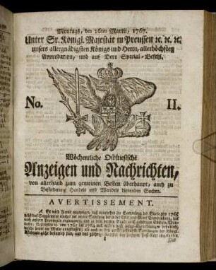 No. 11. Montags, den 16ten Martii, 1767.