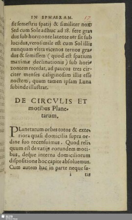 De Circulis Et motibus Planetarum